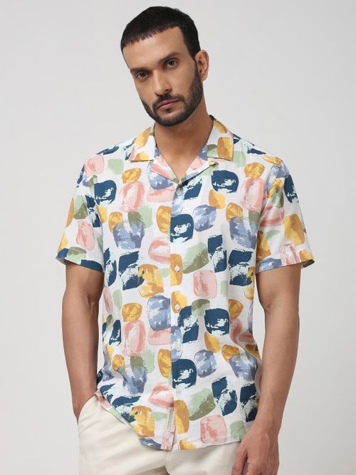 Multi Abstract Print Slim Fit Casual Shirt