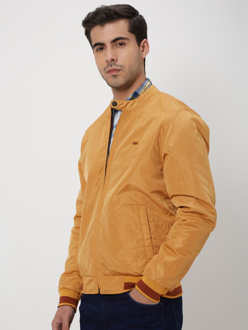 Maroon-Mustard Reversible Slim Fit Jacket