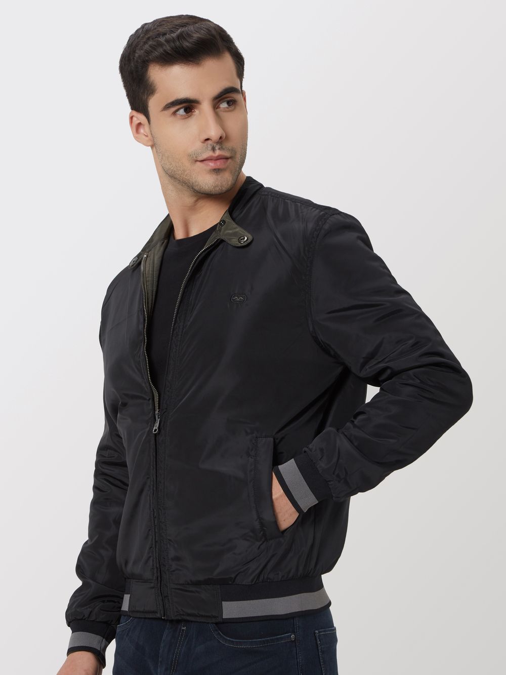 Olive-Black Reversible Slim Fit Jacket