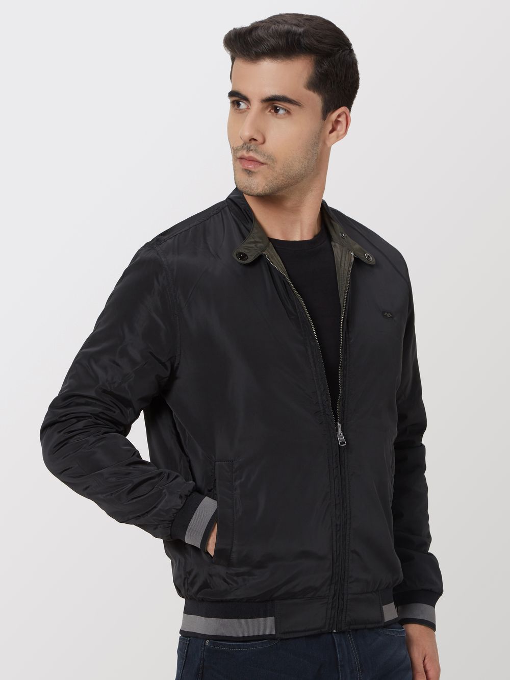 Olive-Black Reversible Slim Fit Jacket