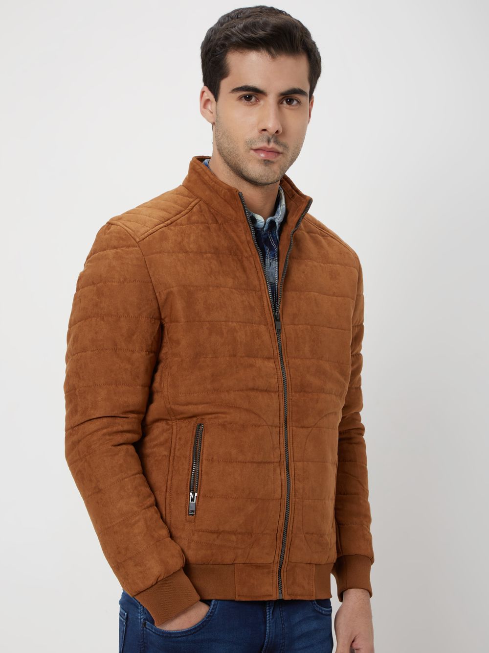 Brown Biker Slim Fit Jacket