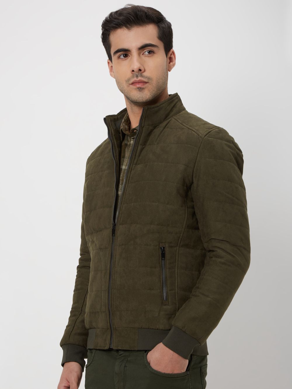 Olive Biker Slim Fit Jacket