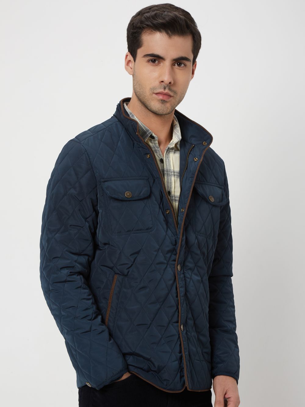 Navy Quilted Slim Fit Jacket