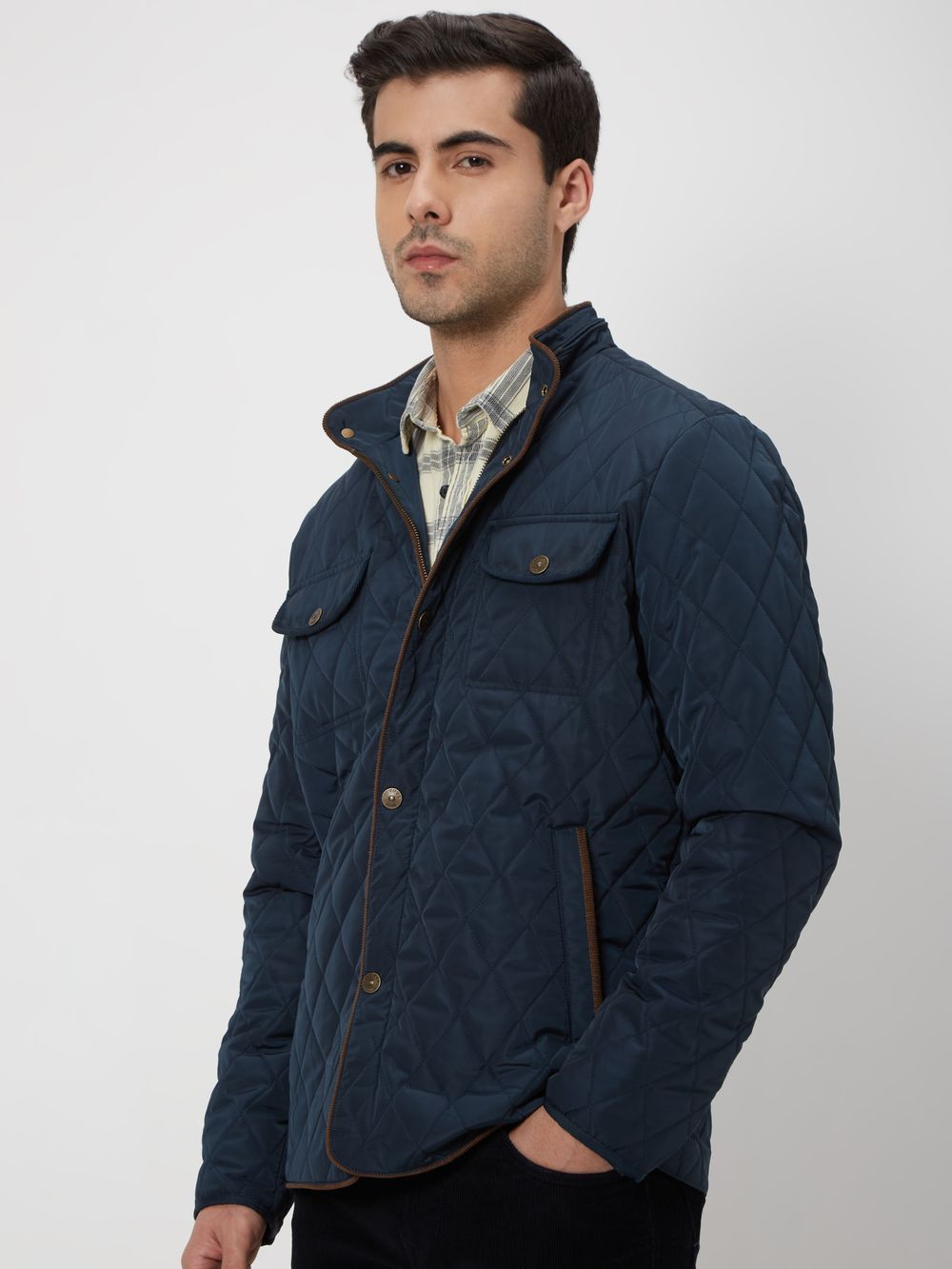 Navy Quilted Slim Fit Jacket