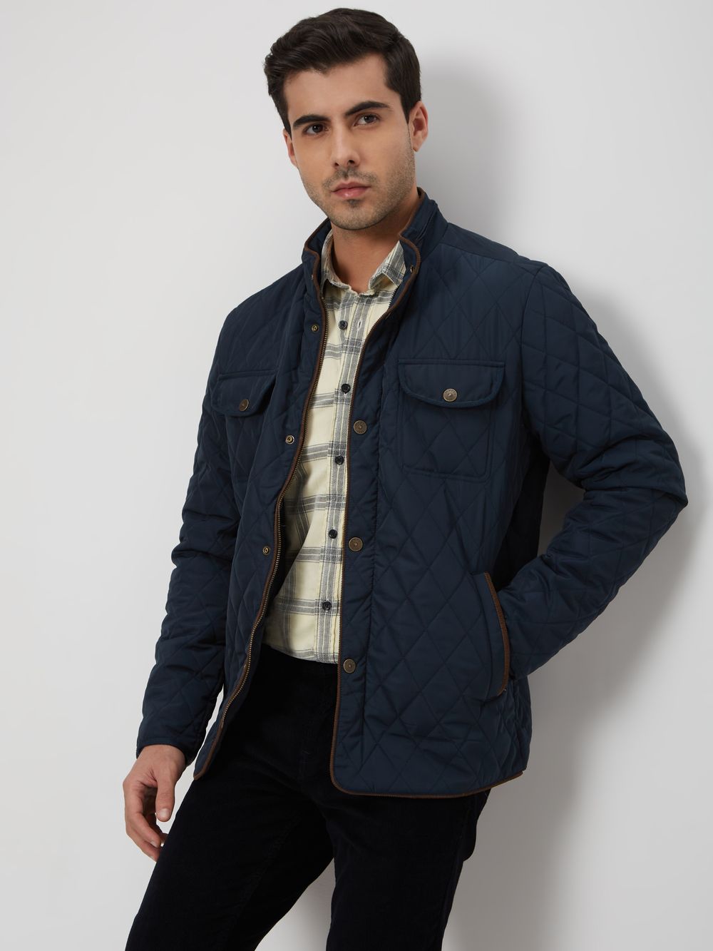 Navy Quilted Slim Fit Jacket