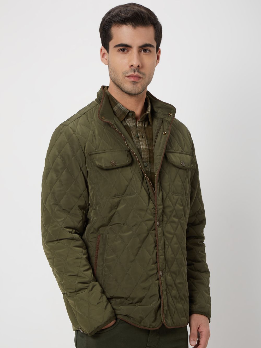 Olive Quilted Slim Fit Jacket