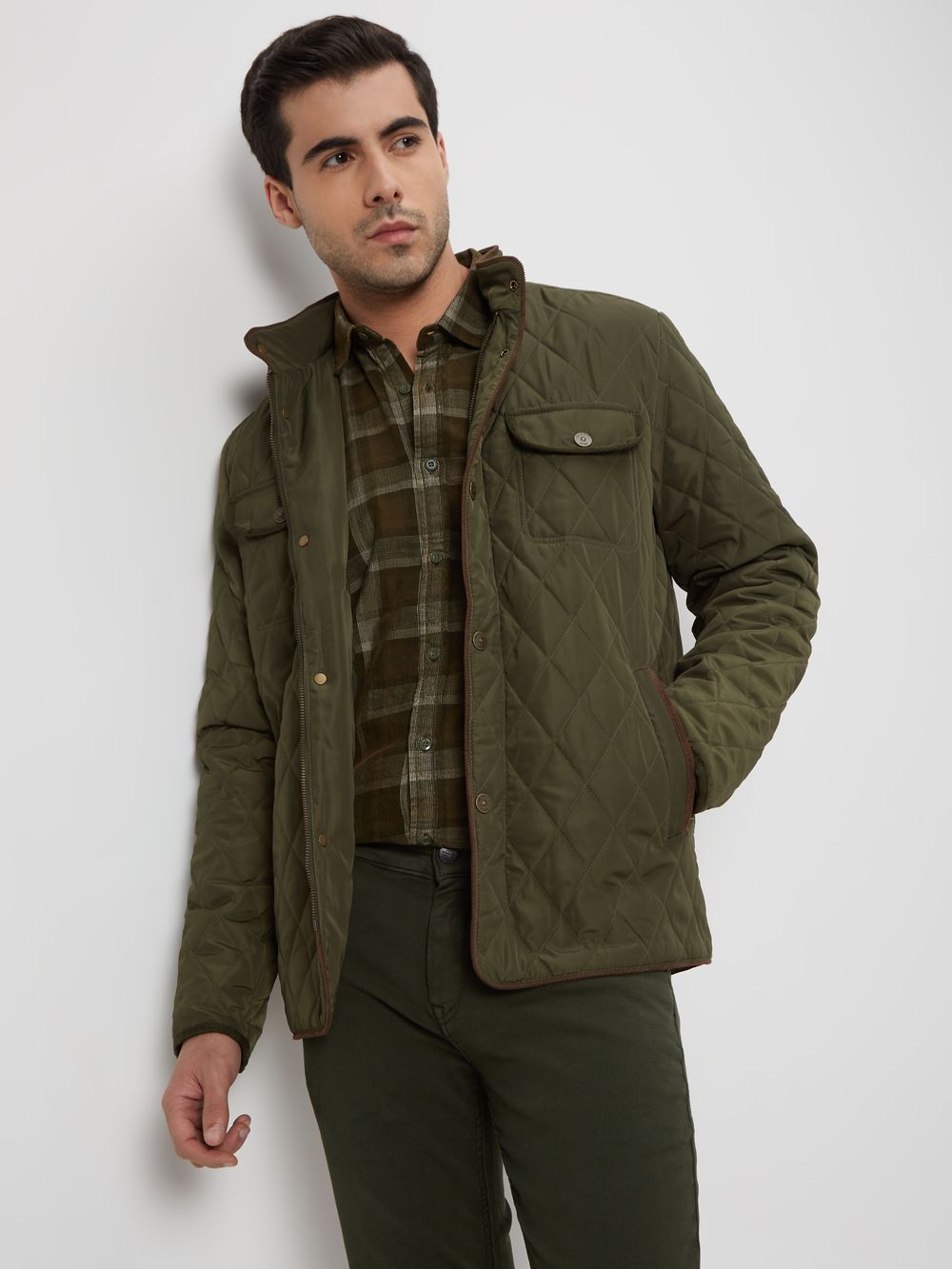 Olive Quilted Slim Fit Jacket