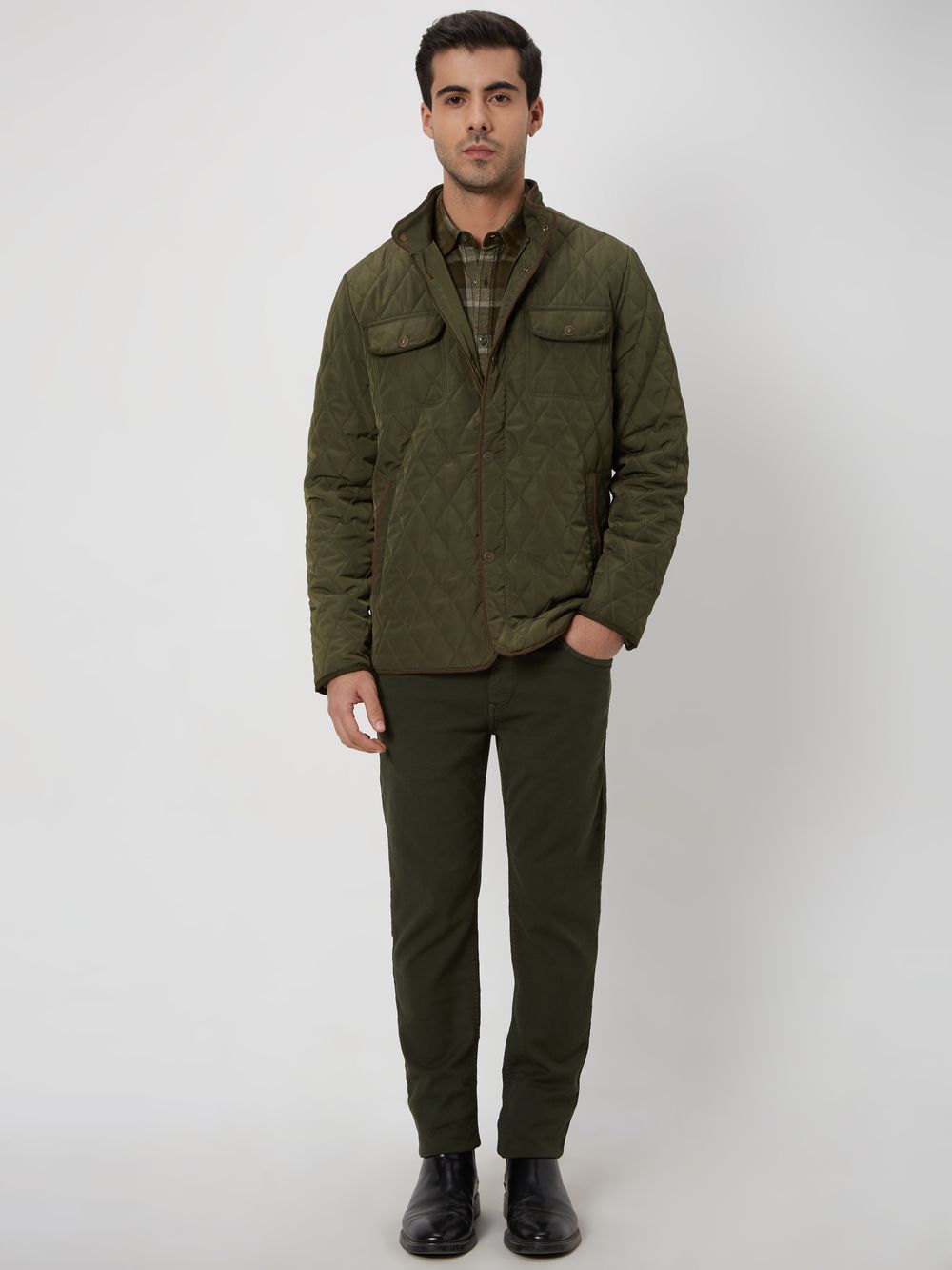 Olive Quilted Slim Fit Jacket