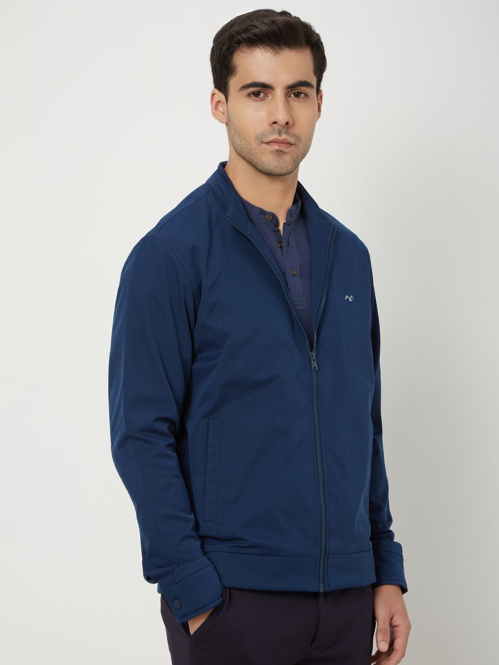 Navy Biker Slim Fit Jacket