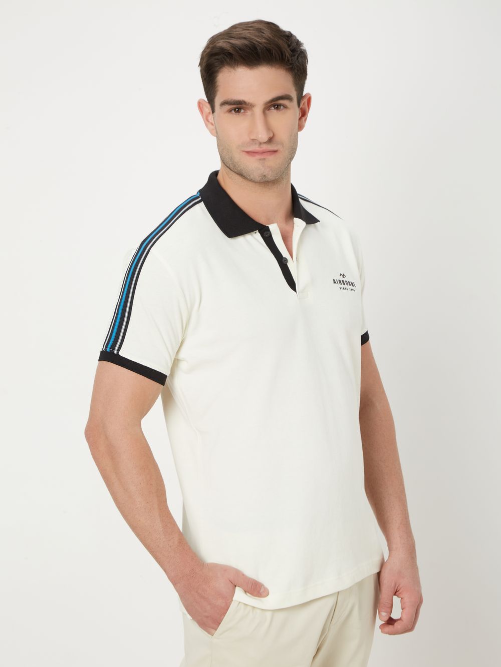 White & Blue Taped Pique Polo T-Shirt