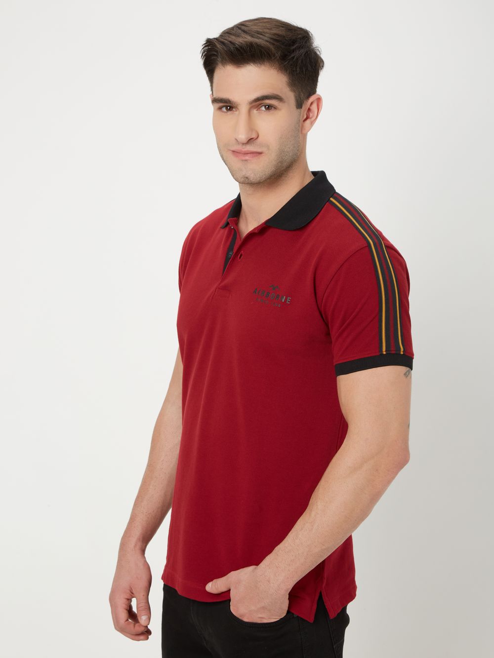 Red & Yellow Taped Pique Polo T-Shirt