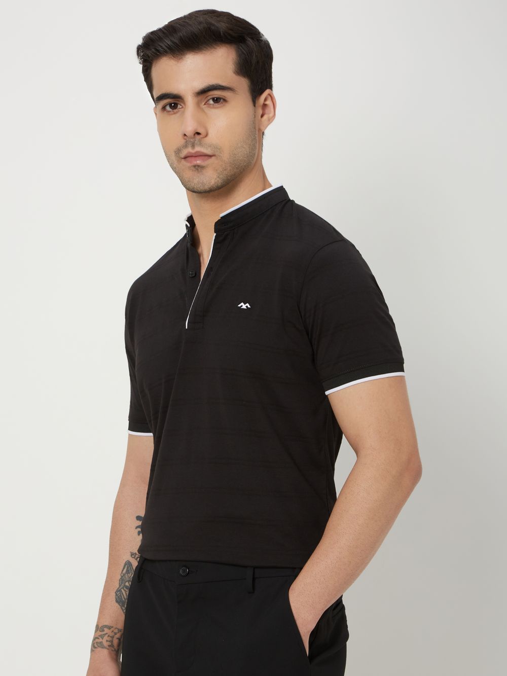 Black Stripe Textured Jersey