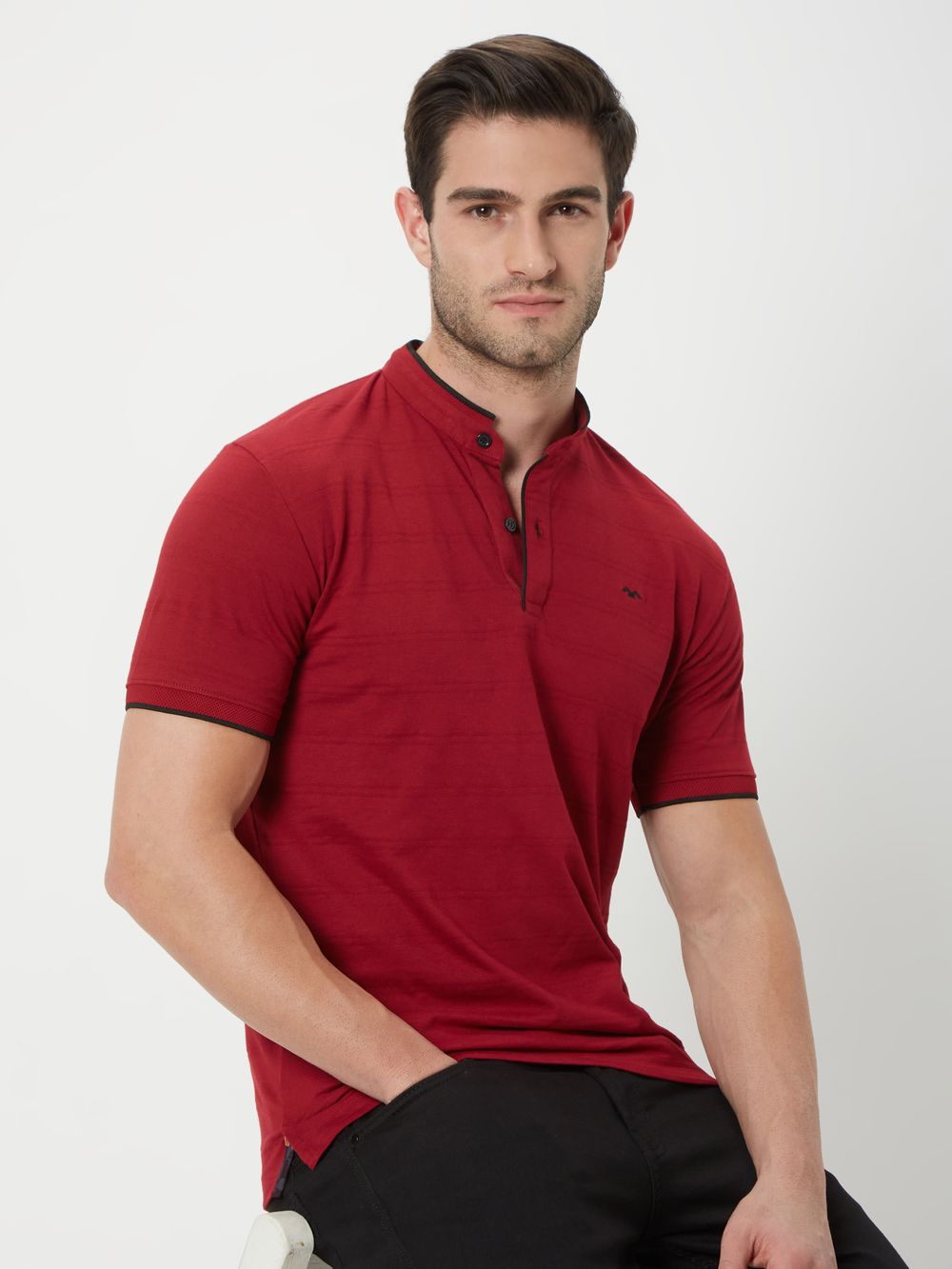 Maroon Stripe Textured Jersey