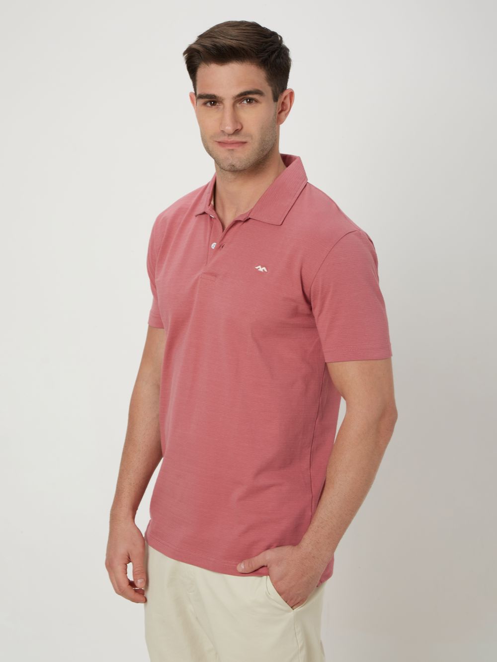 Pink Textured Polo T-Shirt