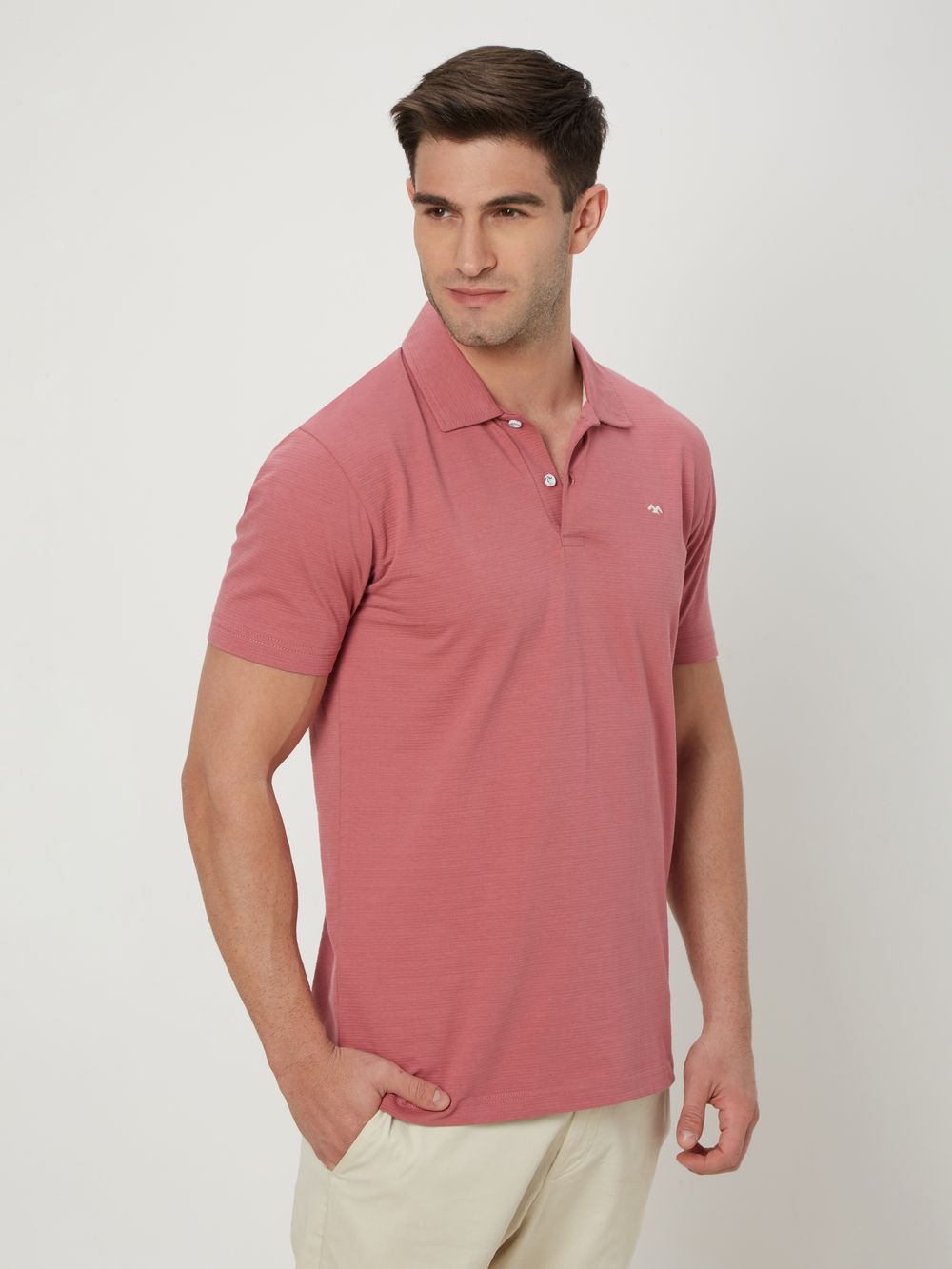 Pink Textured Polo T-Shirt