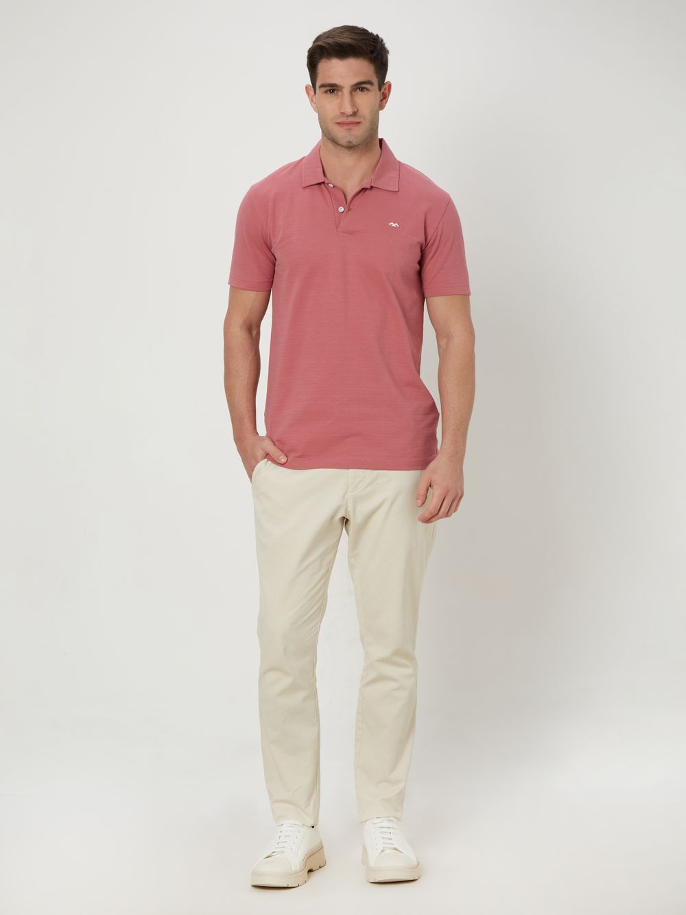 Pink Textured Polo T-Shirt