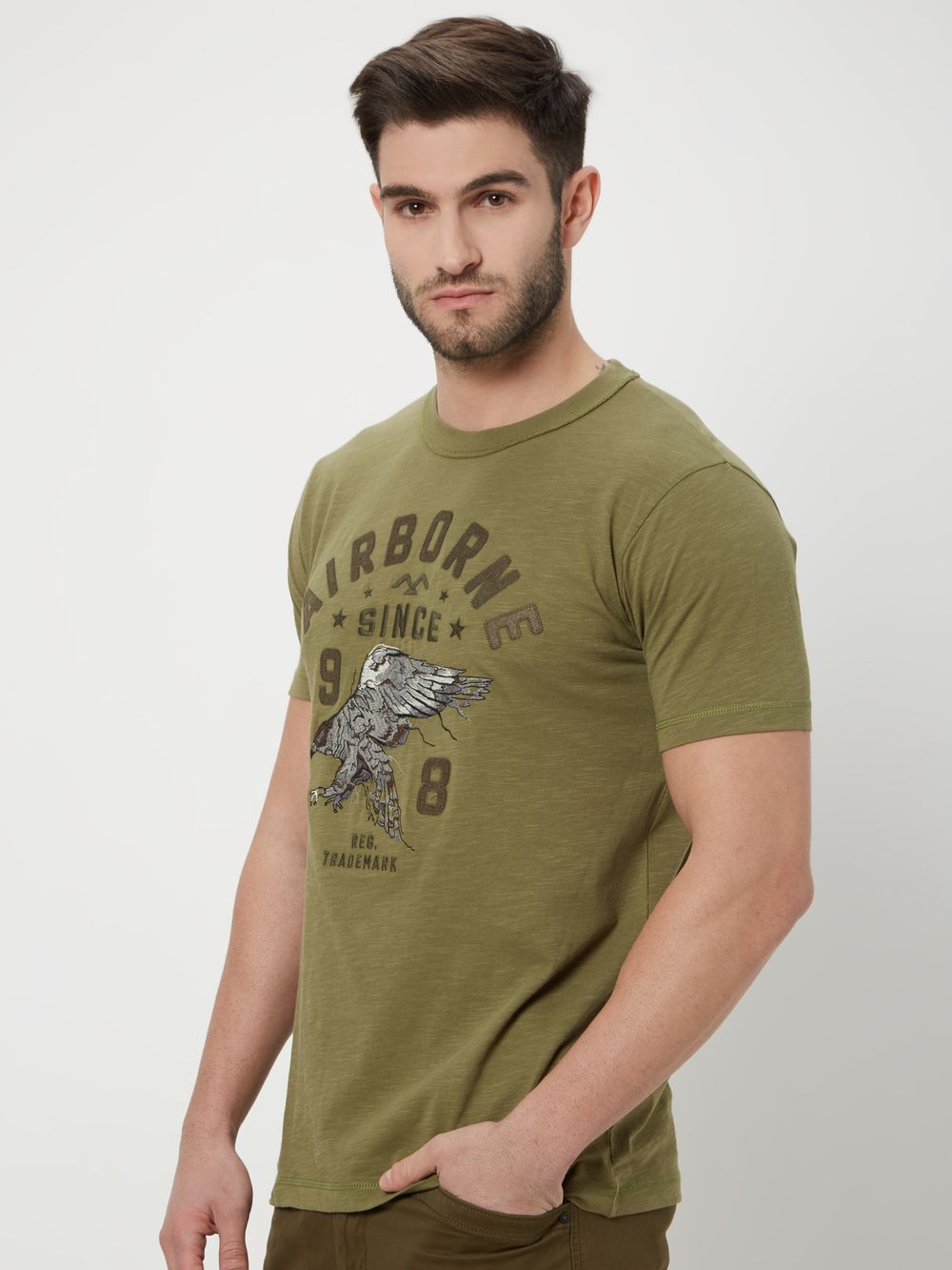 Olive Solid Slub Jersey Graphic Tee