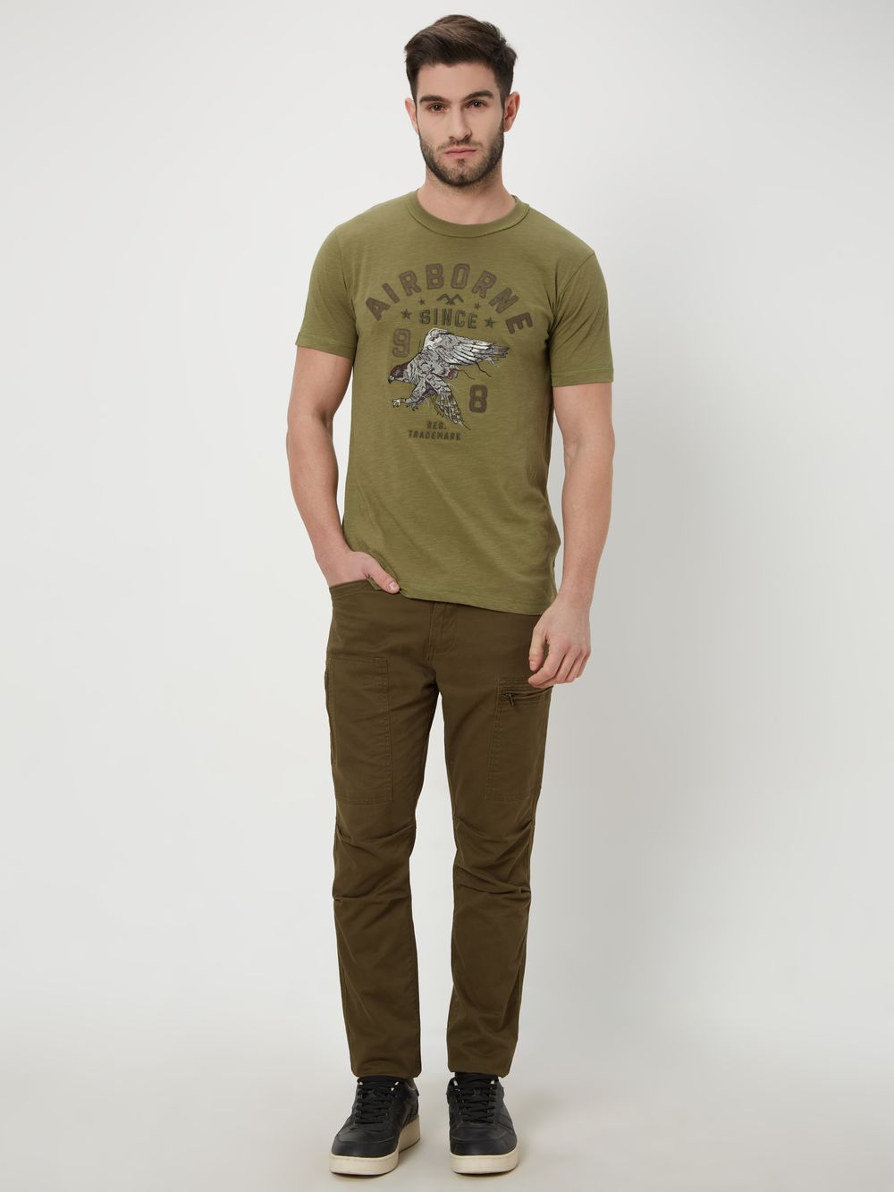 Olive Solid Slub Jersey Graphic Tee