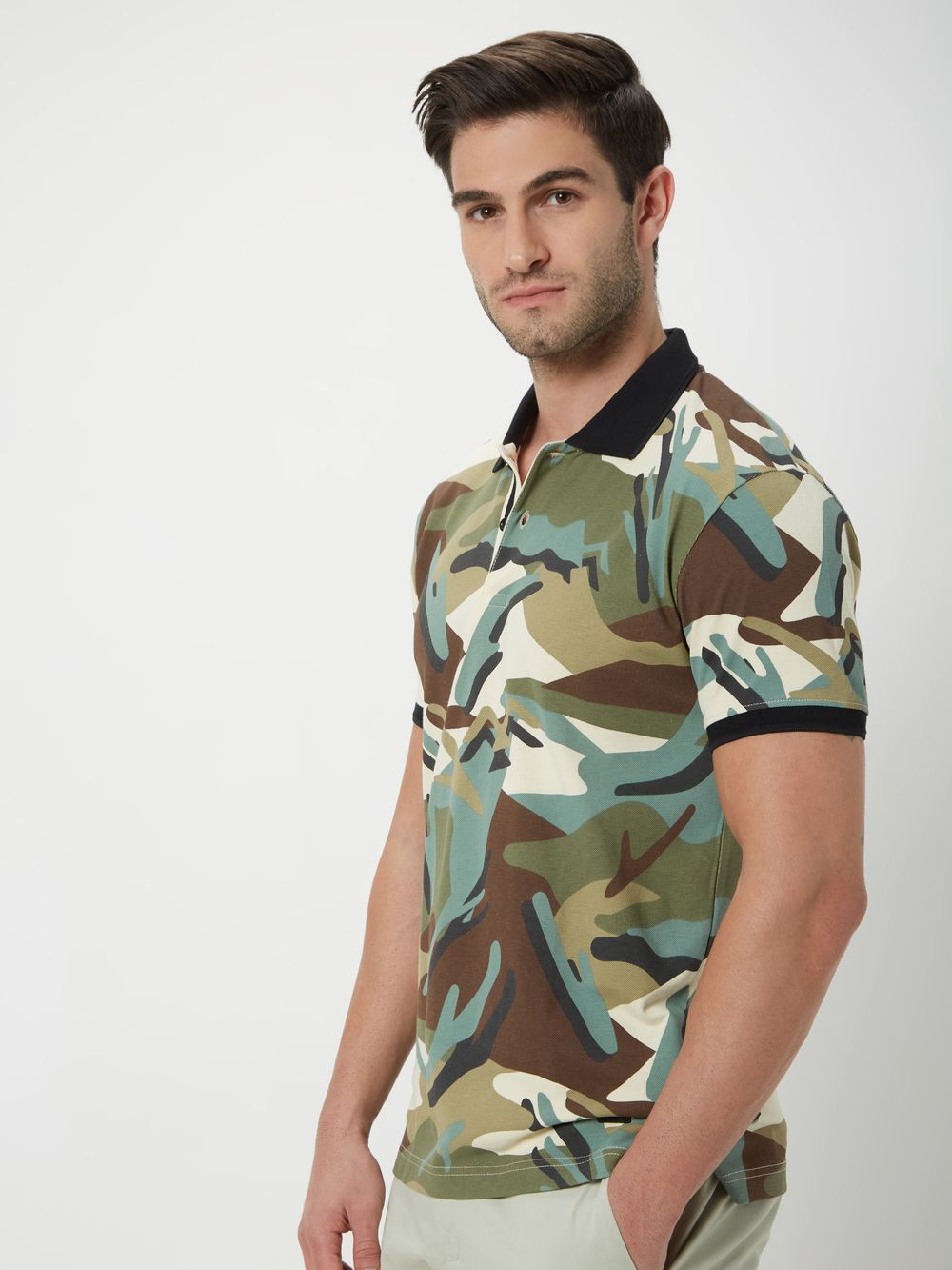 Camo Print Polo T-Shirt