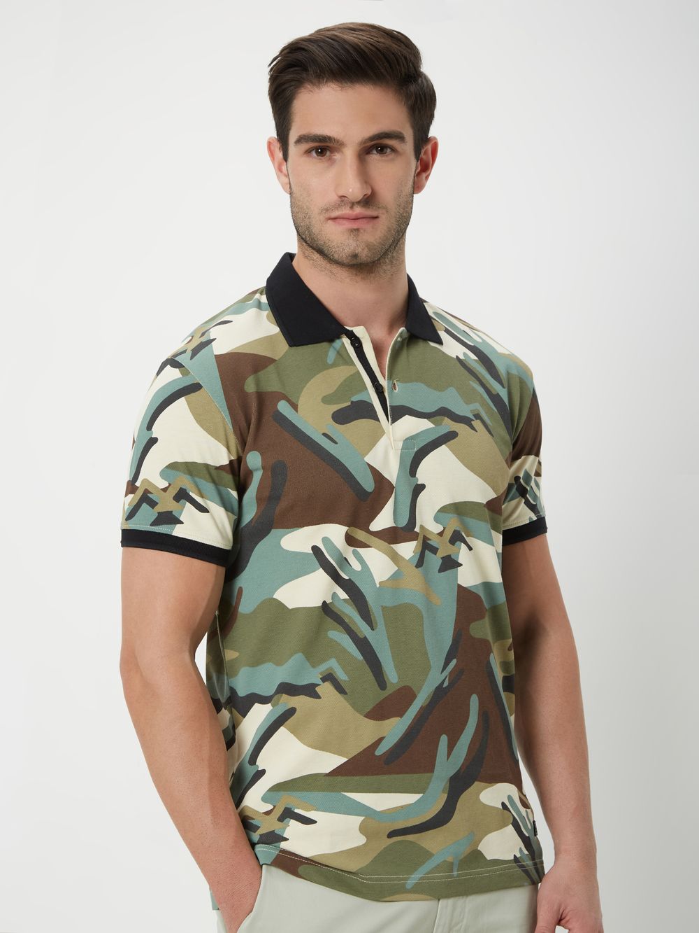 Camo Print Polo T-Shirt