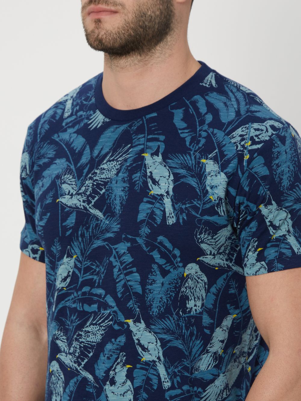 Navy & White Leaf Print Polo T-Shirt