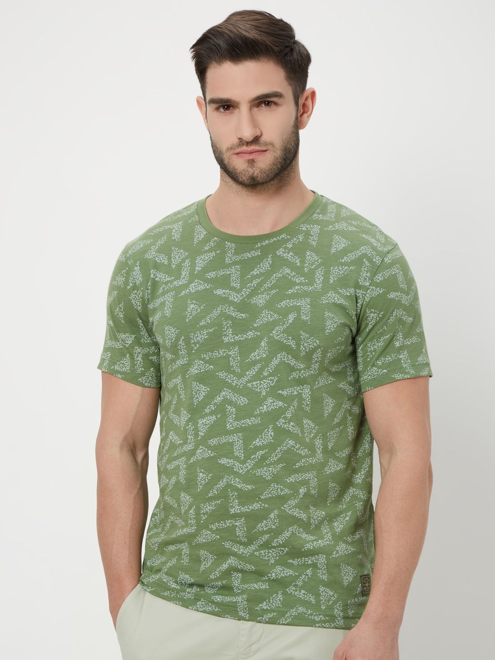 Olive & Light Olive Geometric Print T-Shirt
