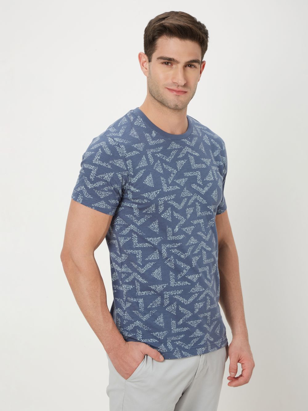 Grey & Light Grey Geometric Print T-Shirt