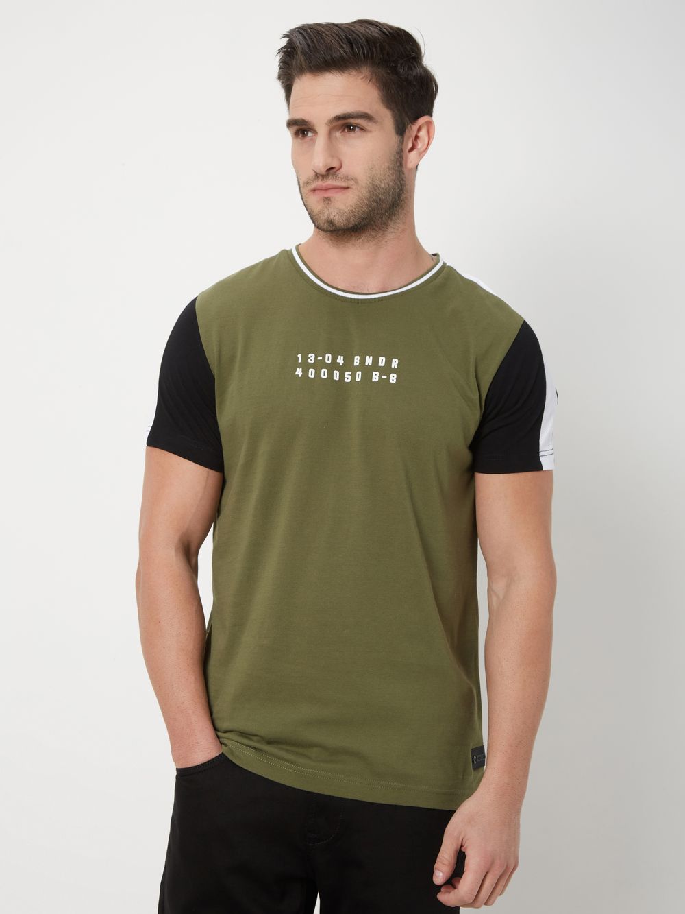 Olive & Black Cut & Sew Knitted Jersey T-Shirt
