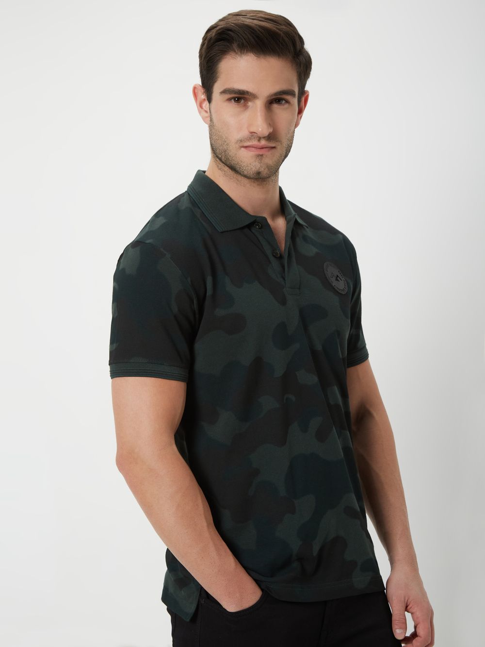 Green & Black Camo Pique Polo T-Shirt