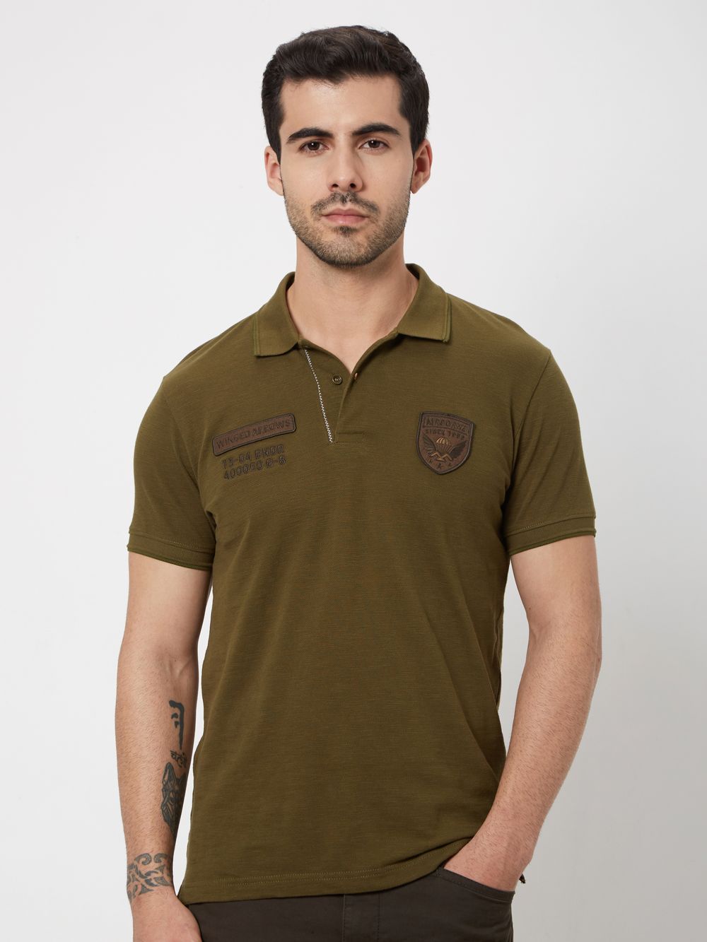 Olive Badged Plain Pique T-Shirt