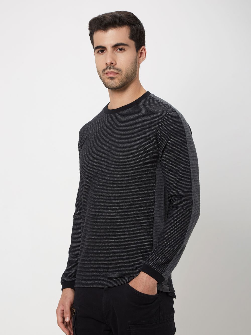 Black Textured Stripe T-Shirt