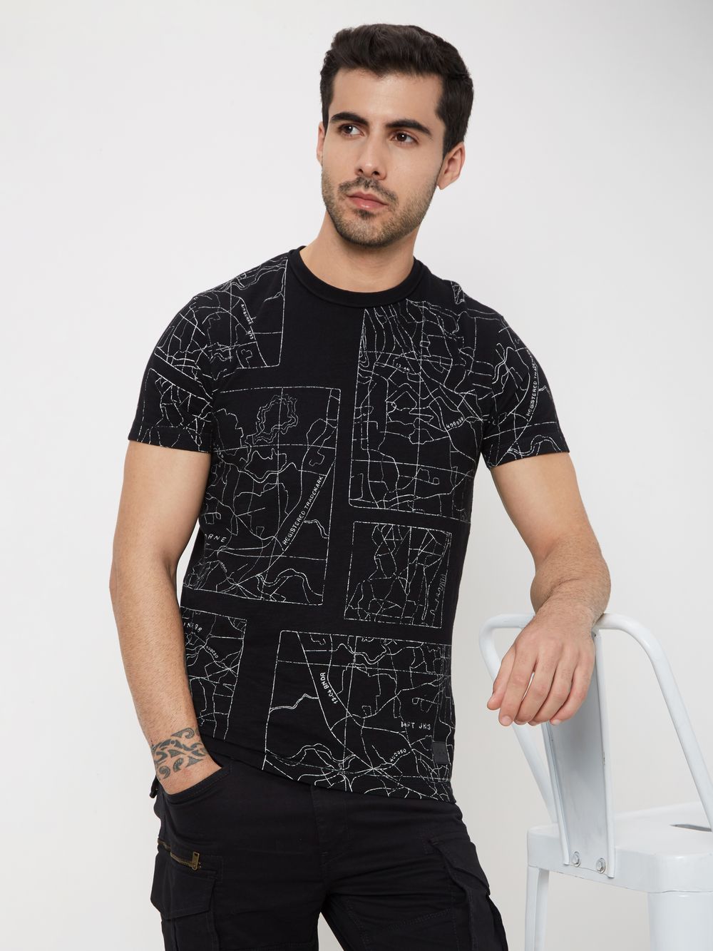 Black & White Bandra Map Slub Jersey T-Shirt