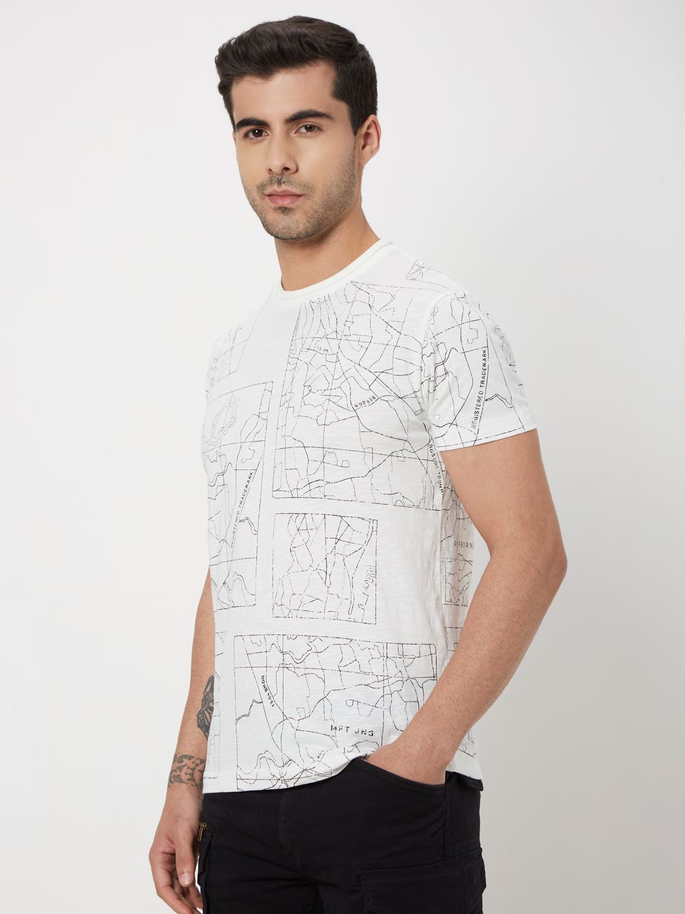 White & Black Bandra Map Slub Jersey T-Shirt