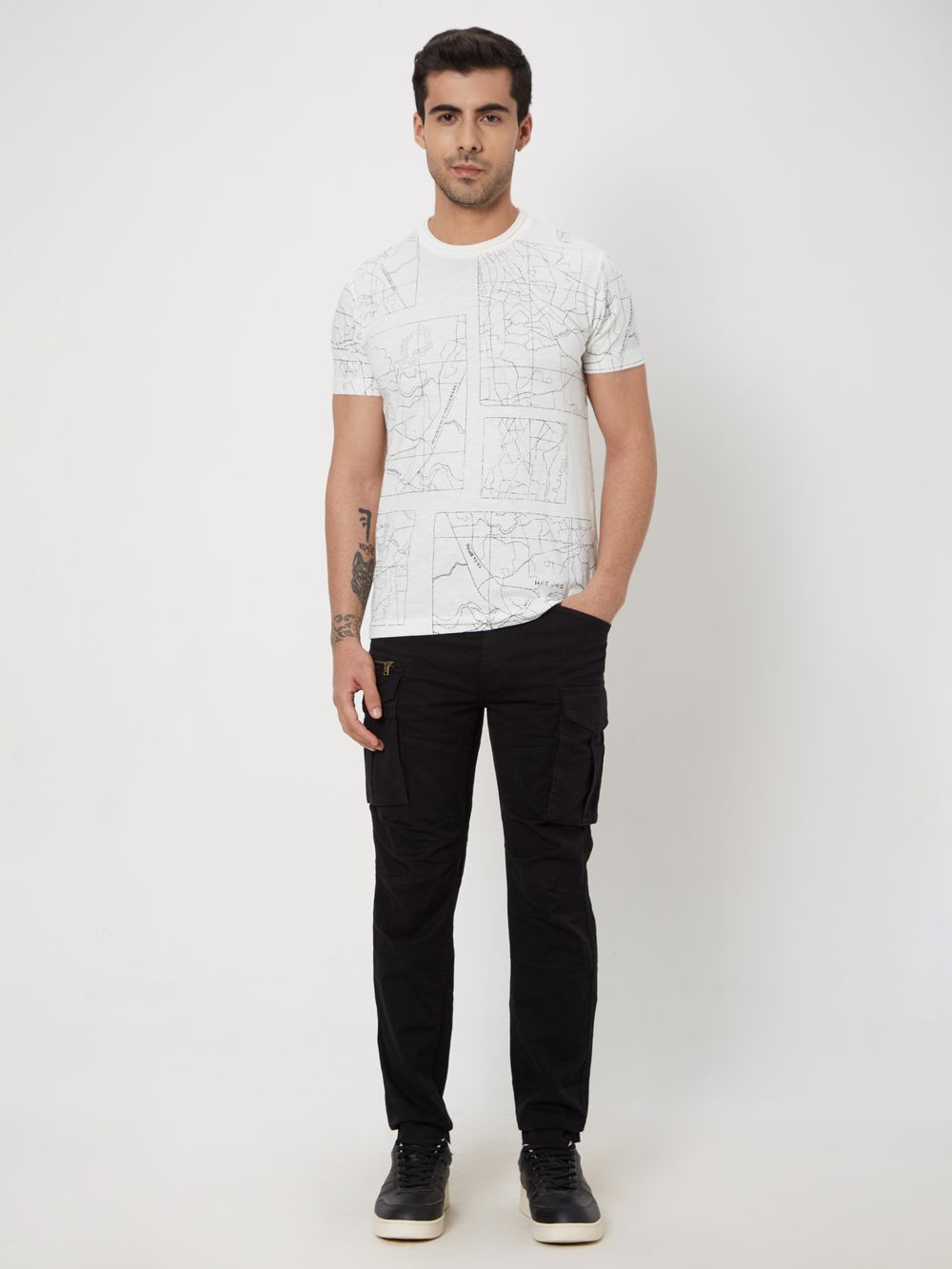 White & Black Bandra Map Slub Jersey T-Shirt