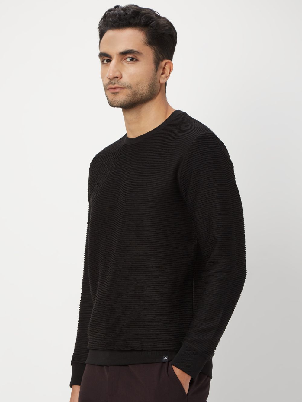 Black Jacquard Textured Jersey Sweatshirt