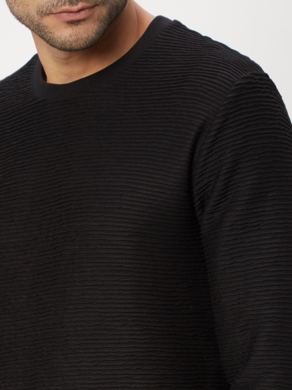 Black Jacquard Textured Jersey Sweatshirt