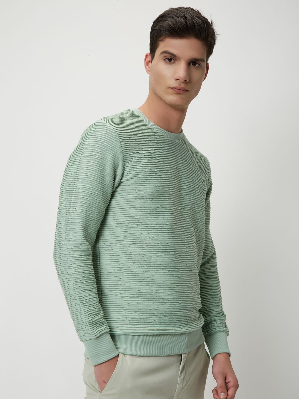 Light Green Jacquard Textured Jersey Sweatshirt