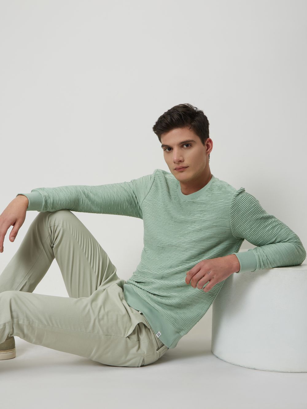 Light Green Jacquard Textured Jersey Sweatshirt