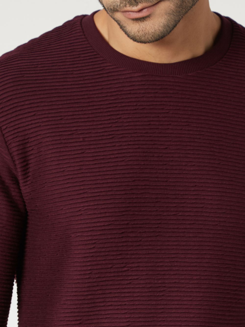 Maroon Jacquard Textured Jersey Sweatshirt