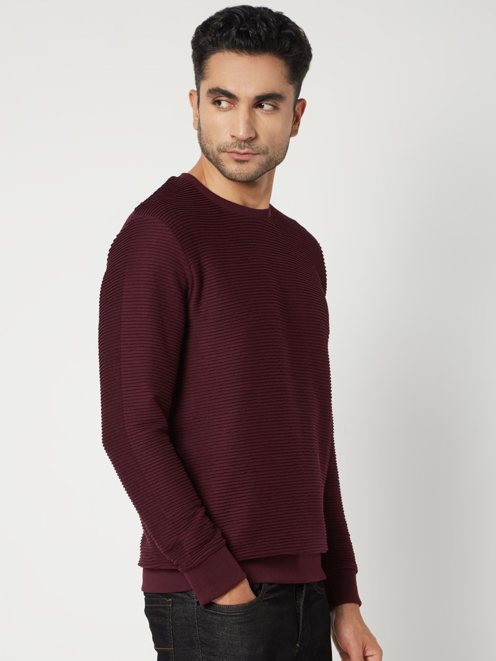 Maroon Jacquard Textured Jersey Sweatshirt