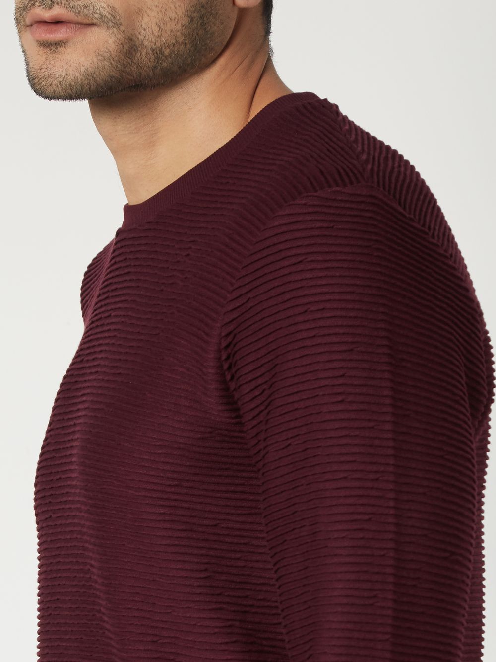 Maroon Jacquard Textured Jersey Sweatshirt