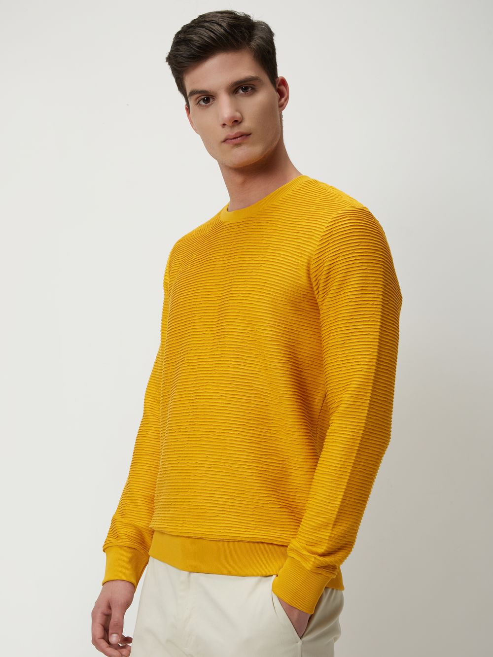 Mustard Jacquard Textured Jersey Sweatshirt