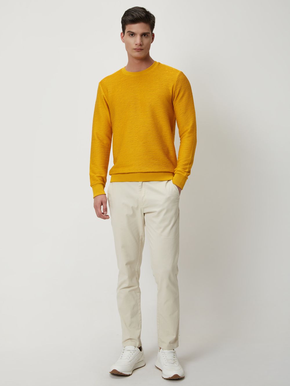 Mustard Jacquard Textured Jersey Sweatshirt