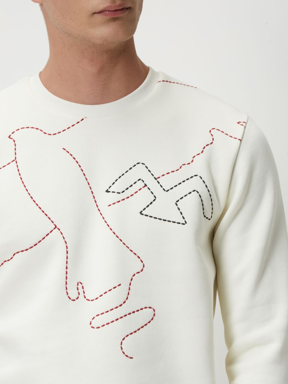 White Embroidered Knitted Fleece Sweatshirt