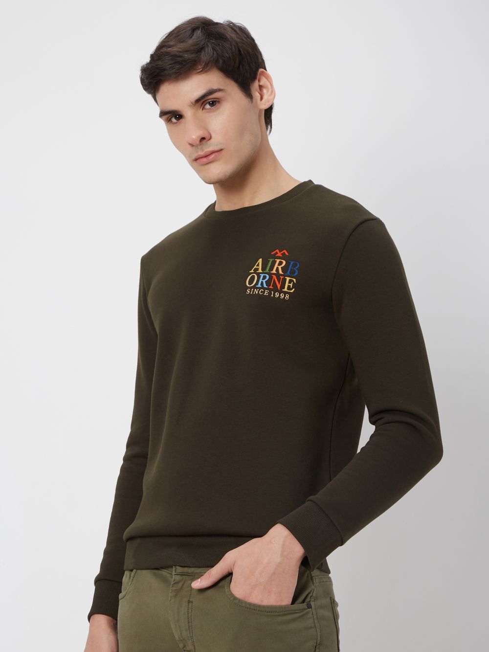 Olive Embroidered Knitted Fleece Sweatshirt