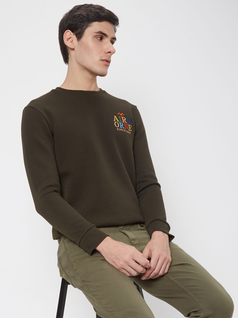 Olive Embroidered Knitted Fleece Sweatshirt