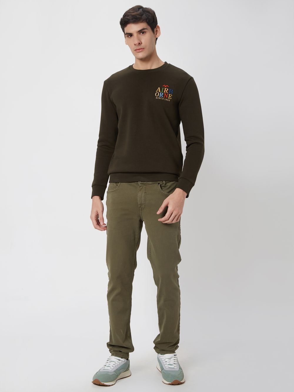 Olive Embroidered Knitted Fleece Sweatshirt