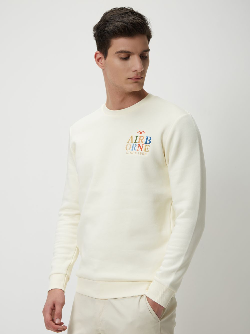 Off White Embroidered Knitted Fleece Sweatshirt