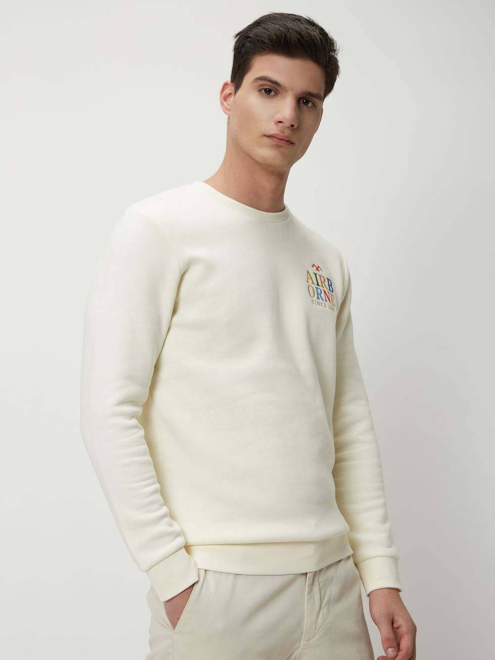 Off White Embroidered Knitted Fleece Sweatshirt