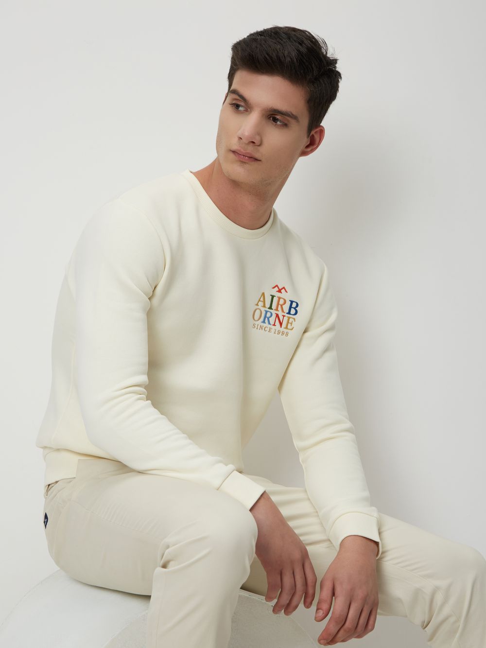 Off White Embroidered Knitted Fleece Sweatshirt